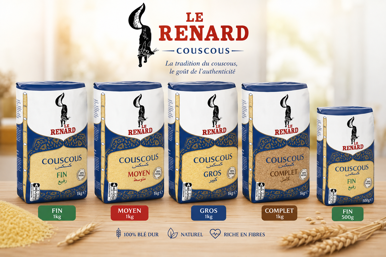 Gamme Le Renard — couscous fin, moyen, gros et complet